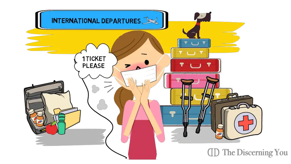 woman at airport departures with a chronic illness