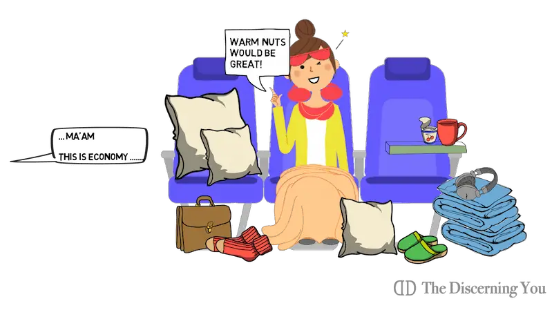 woman with chronic illness in airplane getting comfortable